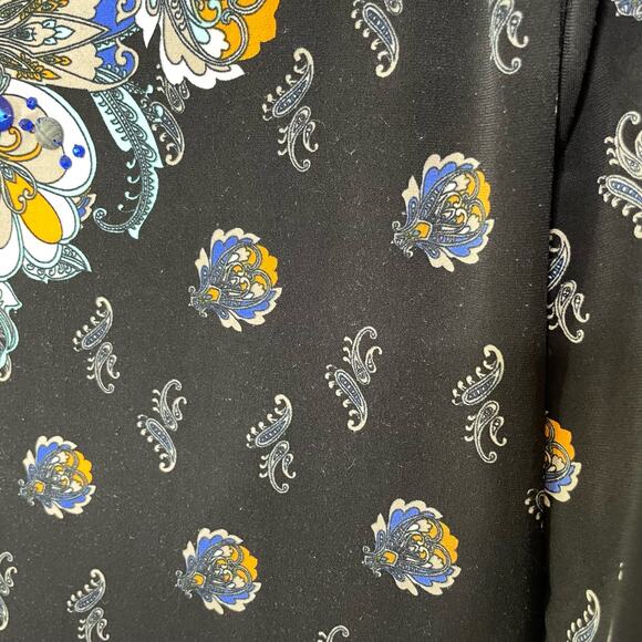 Alfani Boho Paisley Long Sleeve Scoop‎ Neck Knee Length Dress Black Women's XS - Picture 7 of 11